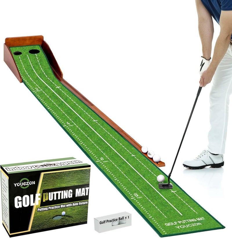 YOUCZON Putting Green Indoor,Golf Putting Mat with Auto Ball Return,Premium Crystal Velvet Surface, Practice Putting mat, Perfect Training Aid & Gift for Golf Lovers Christmas - Image 1